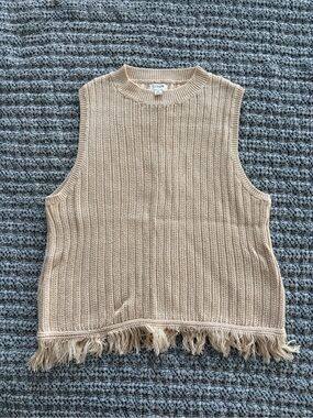 J. Crew Beige Sleeveless Fringed Tank